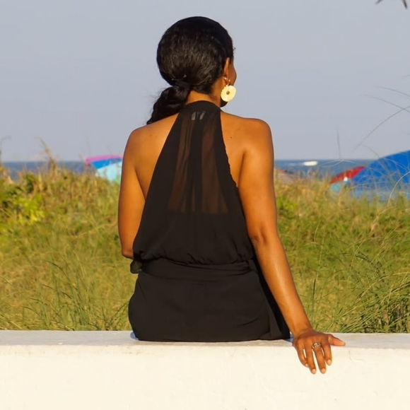 Silk & Salt Black Flowy Jumpsuit With Side Tie - Picture 4 of 16